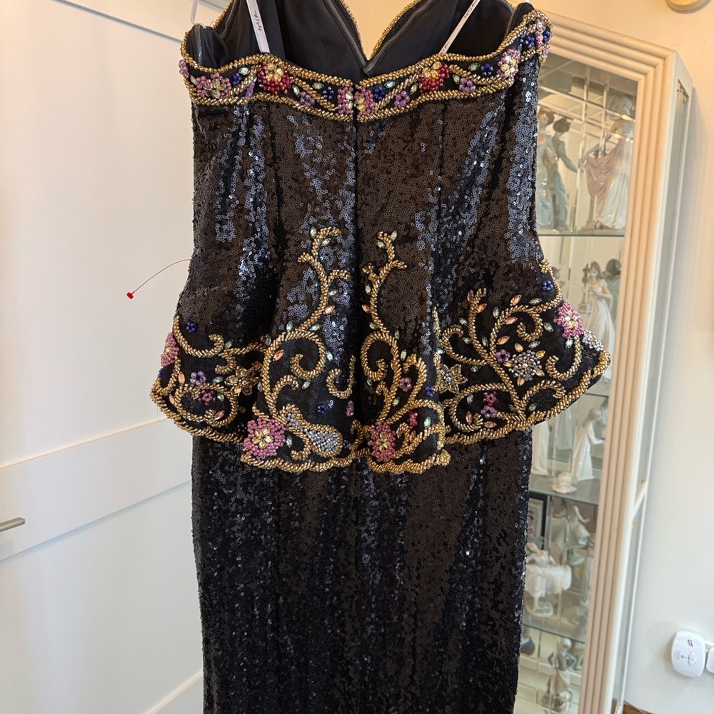 Angela & Alison Black Strapless Sequin Gown - Picture 4 of 8